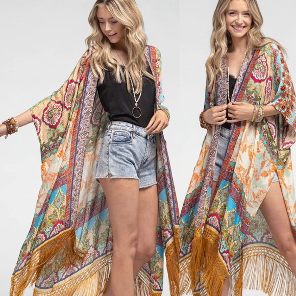 Dainty NYC Other - Dainty Floral Damask Bohemian Kimono Cover Up